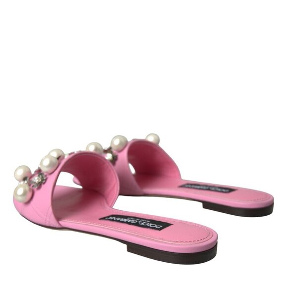 Dolce & Gabbana Dolce & Gabbana Pink Embellished Leather Flats Sandals Shoes - Picture 6 of 6